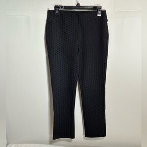 Soft Surroundings Black Pants with Black Velvet Polka Dots, Straight Leg